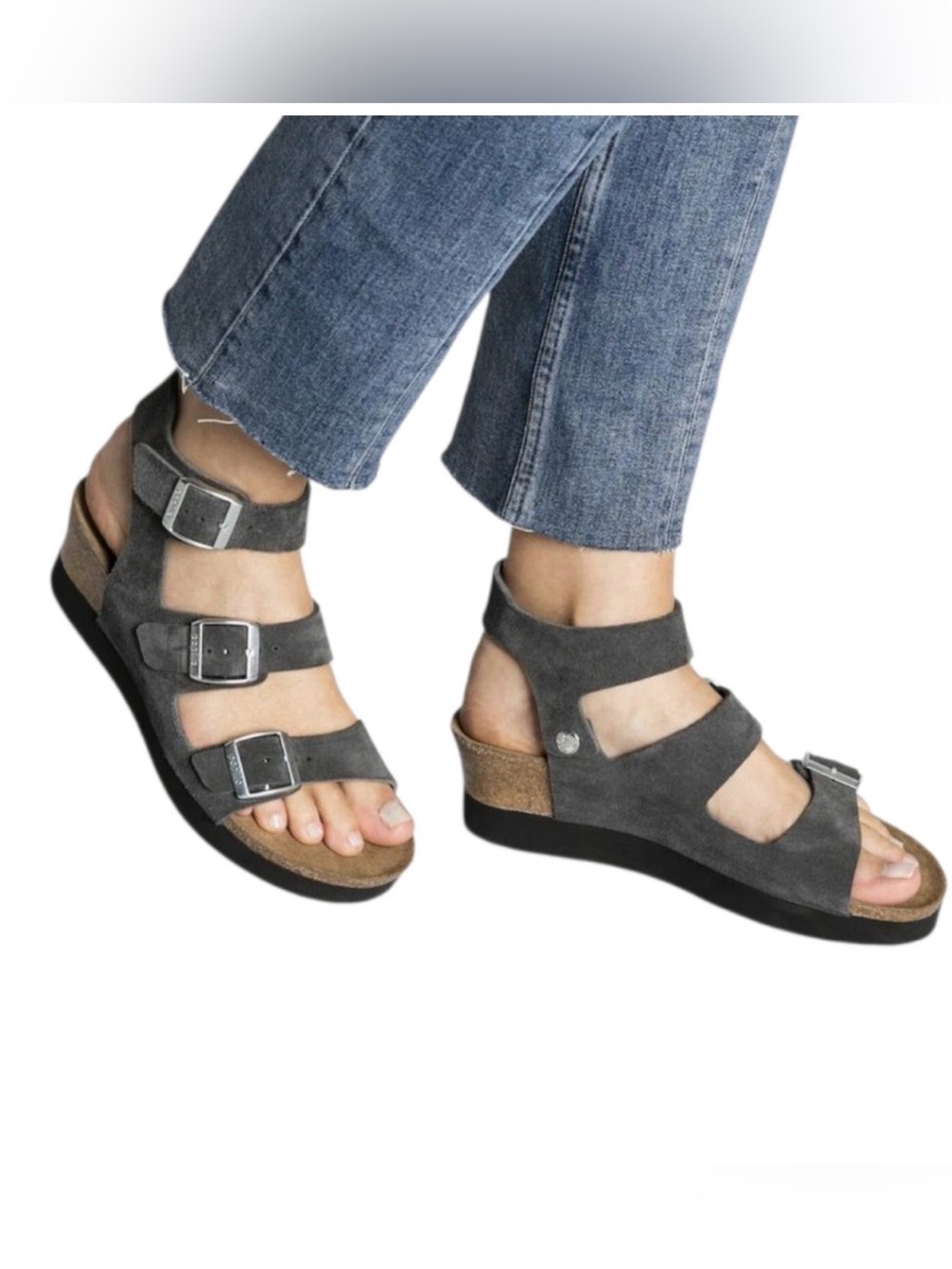 Birkenstock Papillio Linea Gladiator Sandals Wedge Strap Sz 7 Gray